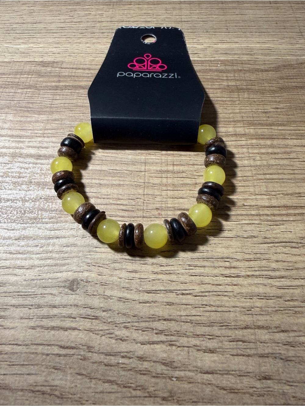 Paparazzi Yellow Bead and Wood Accent Stretch Bracelet